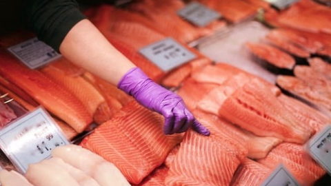Lachs für Sushi beim Fischhändler kaufen